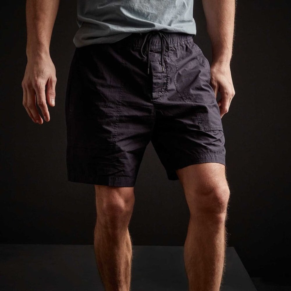 James Perse Rip Stop Cotton Above Knee Tie Wai Shorts Sz. XL Black Malibu NWOT